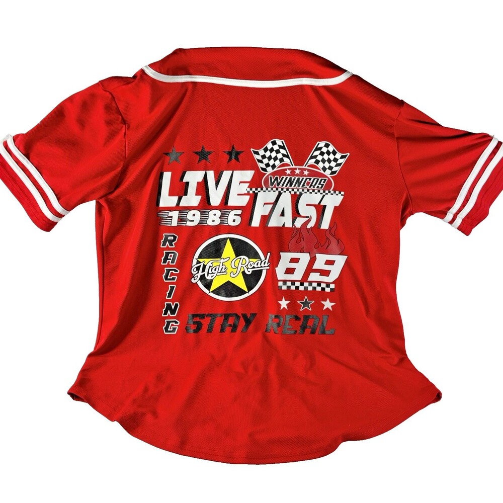 Orange Kiss Stay Real Live Fast 1986 Red Racing Baseball Jersey Men's Medium - Picture 4 of 9